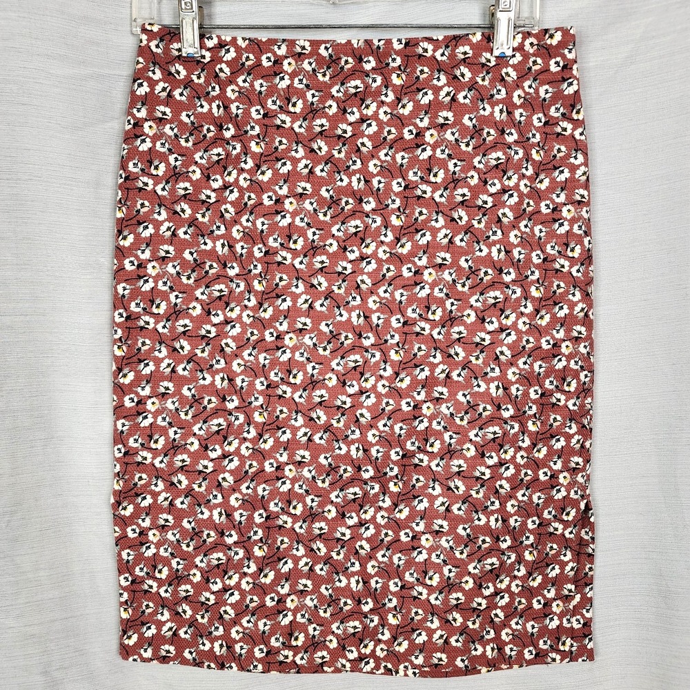 LOFT OUTLET Size 4 Dusty Rose Ditsy Floral At Knee Cotton Canvas Pencil Skirt